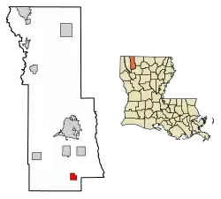 Location of Heflin in Webster Parish, Louisiana.