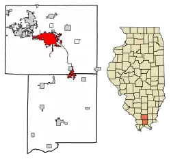 Location of Marion in Williamson County Illinois