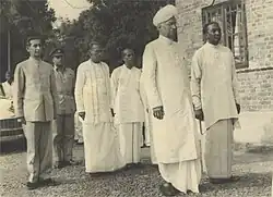 Wilmot A. Perera with Hon. S.W.R.D. Bandaranaike PM & Sir Swarvapali Radhakrishan, Pres. of India during a visit to Sri Palee