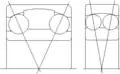 Sven Wingqvist self-aligning ball bearing. First version 1906 to the left and final version 1907. Compare the hand drawn sketch from 1906. Redrawn original drawings from SKF archive.