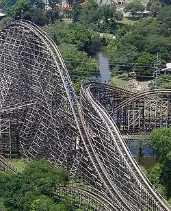 Texas Giant at Six Flags Over Texas before being refurbished into a hybrid steel-wood coaster New Texas Giant.