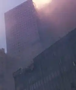 7 World Trade Center burns after the collapse of the Twin Towers