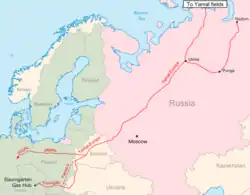Location of Yamal–Europe pipeline